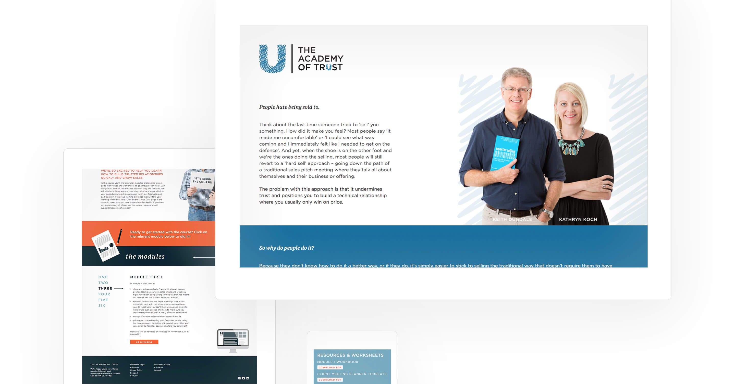 Two screens showing the online learning course designs