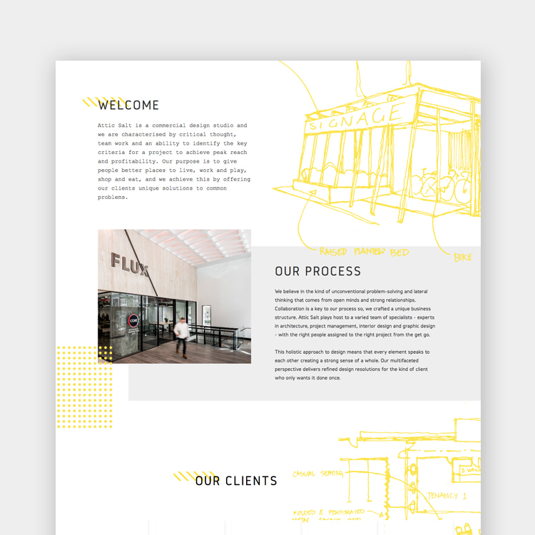 A shot of the top of the landing page beneath the header on a solid light grey background