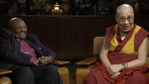 The Dalai Lama and Desmond Tutu laughing