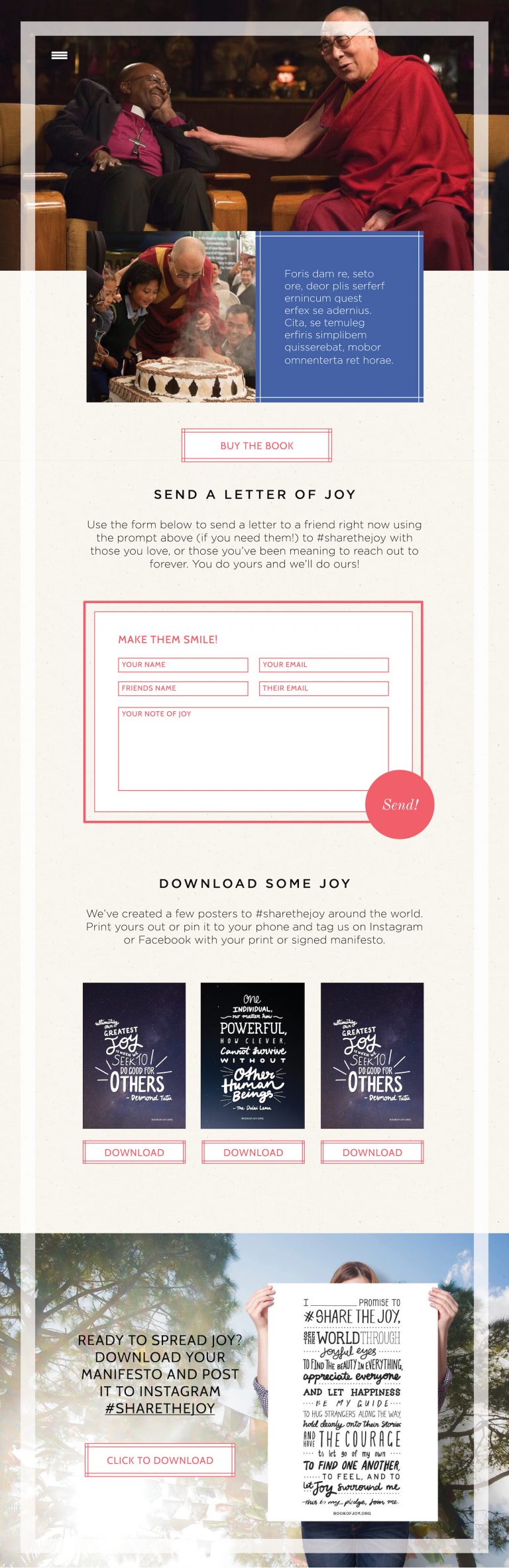 The send a letter of joy website page