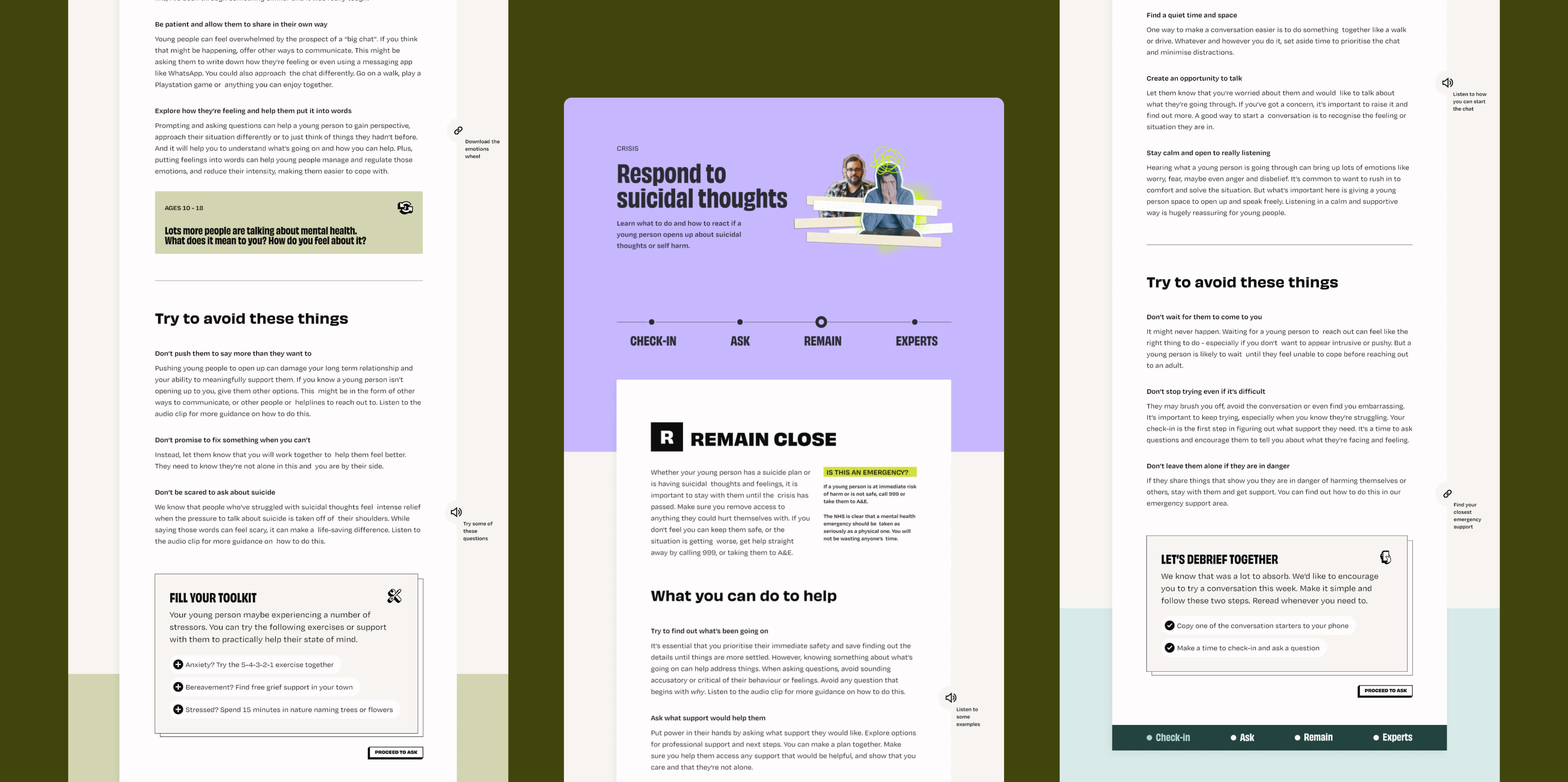 A module page shown across three shots of different features within the modules - large screen desktop designs