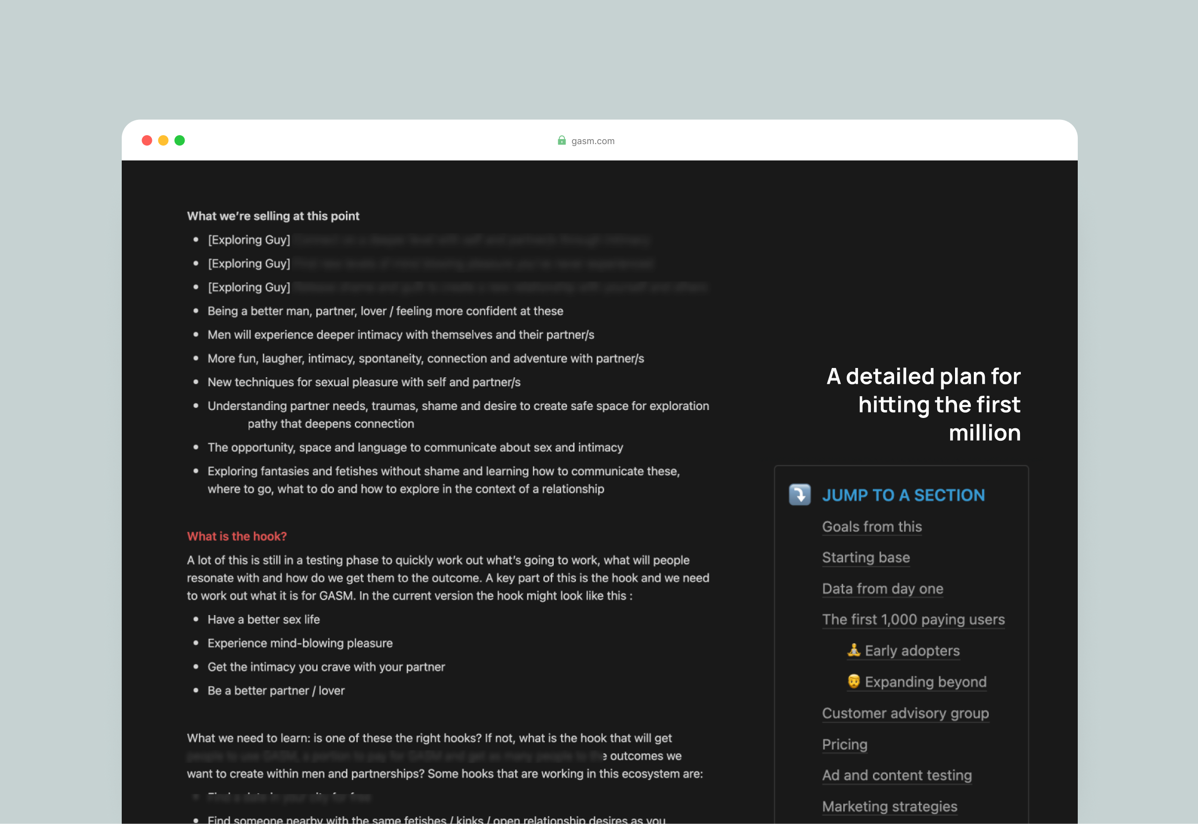A solid light blue background shows a browser mockup with a screenshot from the plan blurring some text.
