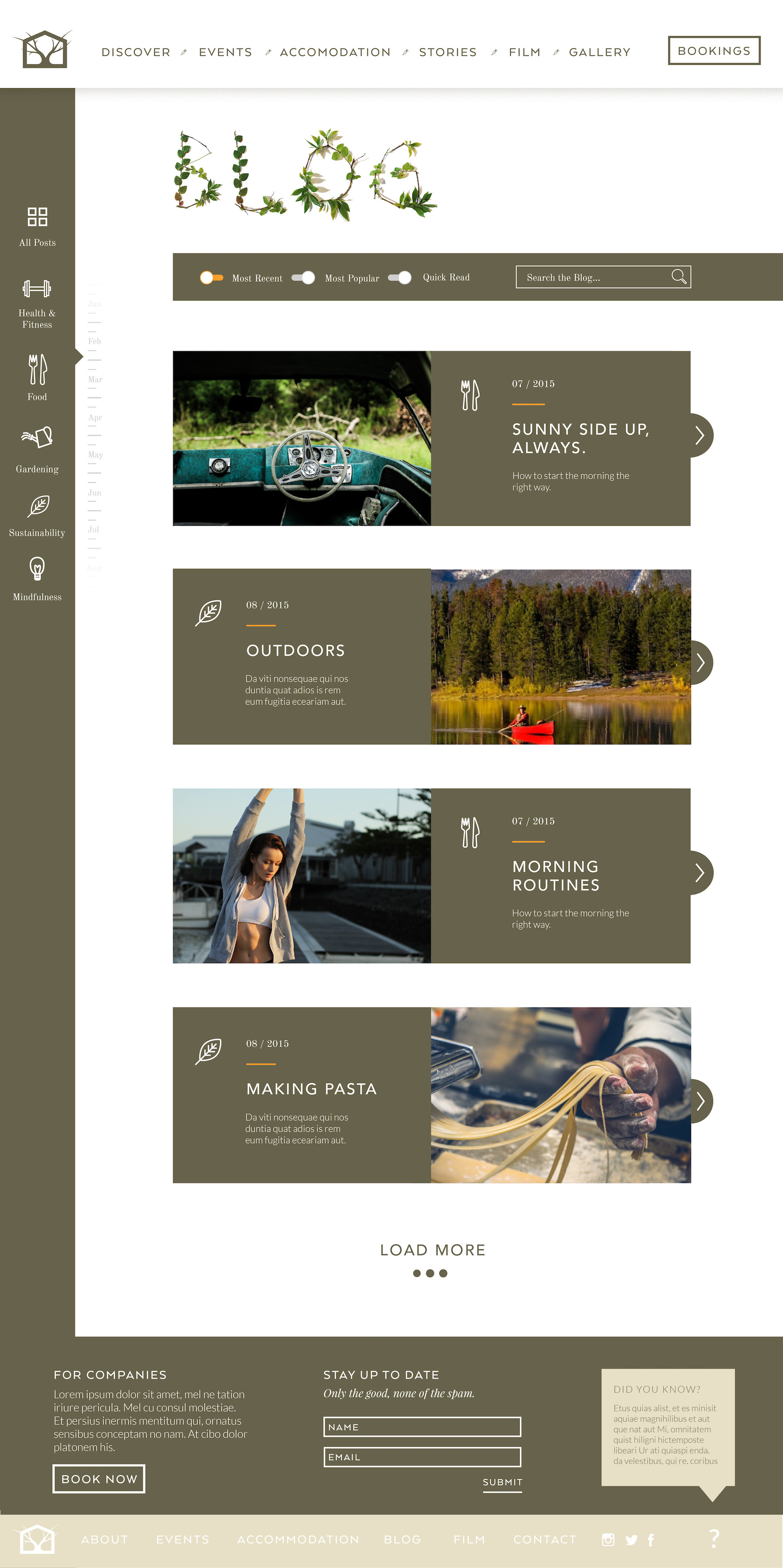 The primary blog page design of the website