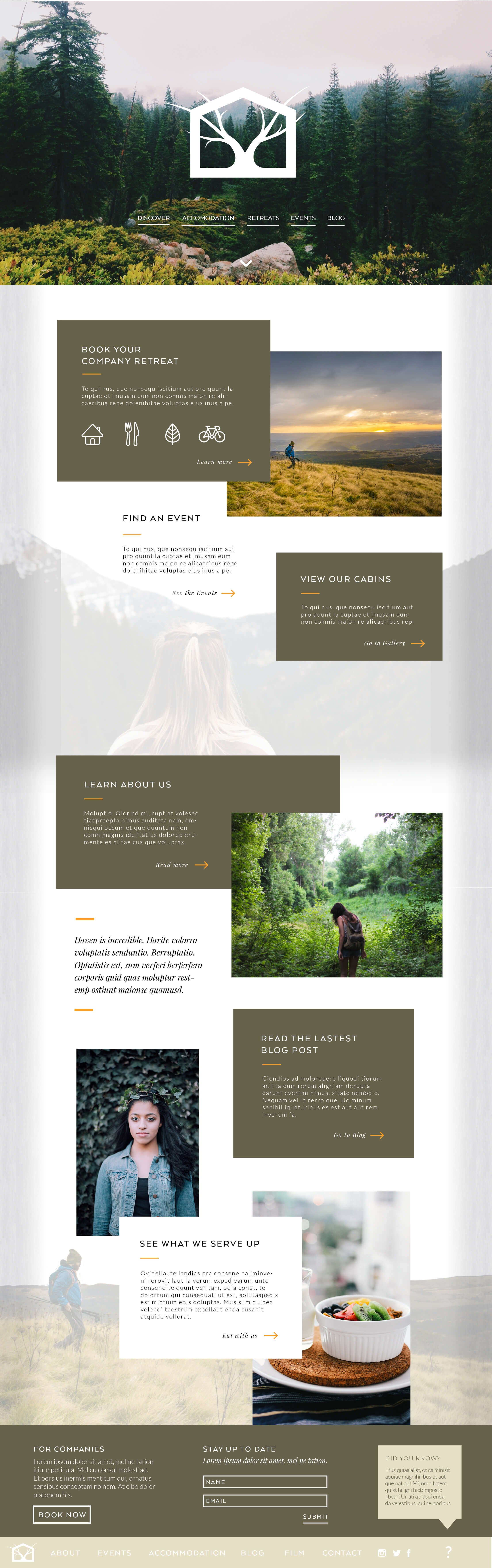 The home page design of the website