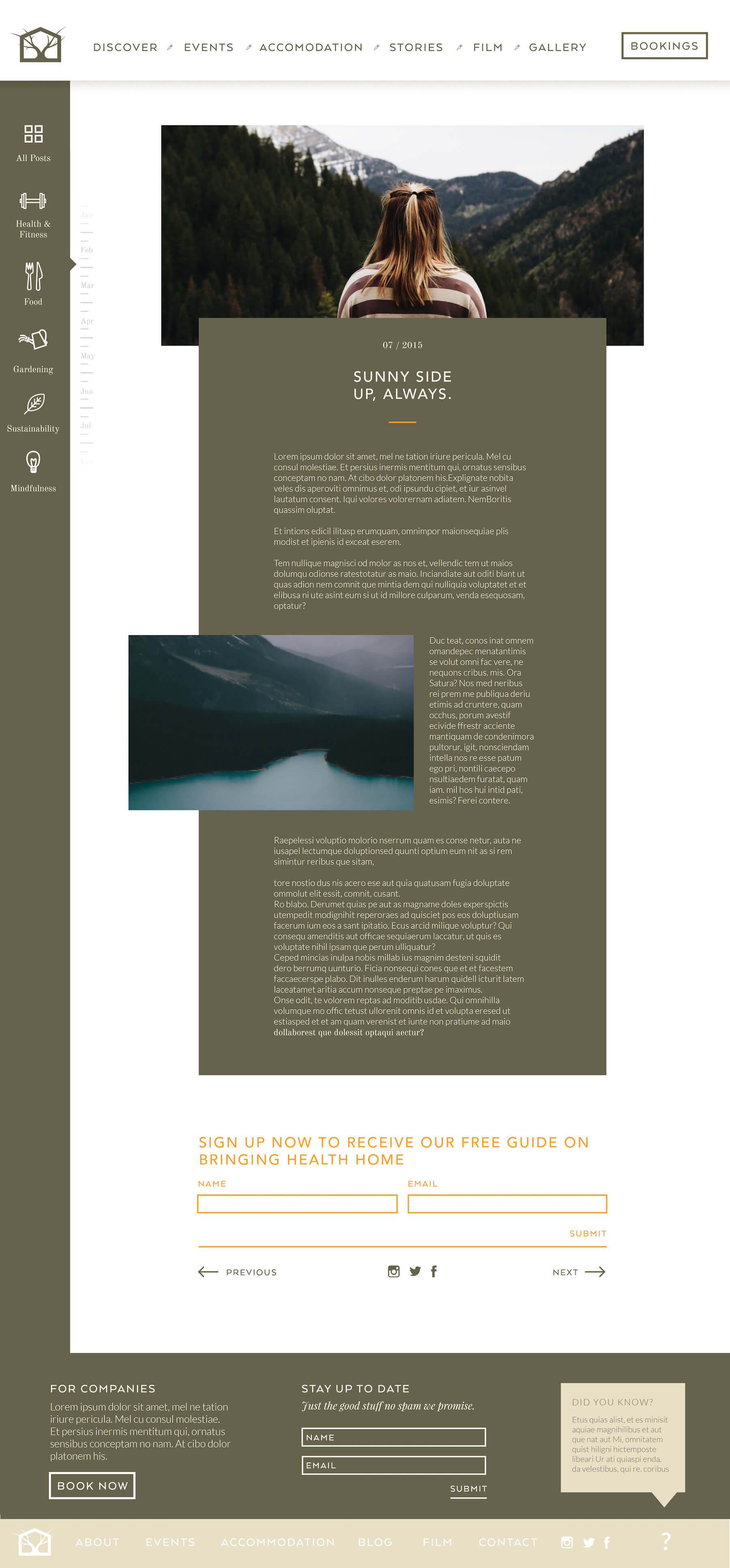 The single blog post design with a unique scroller on categories and months