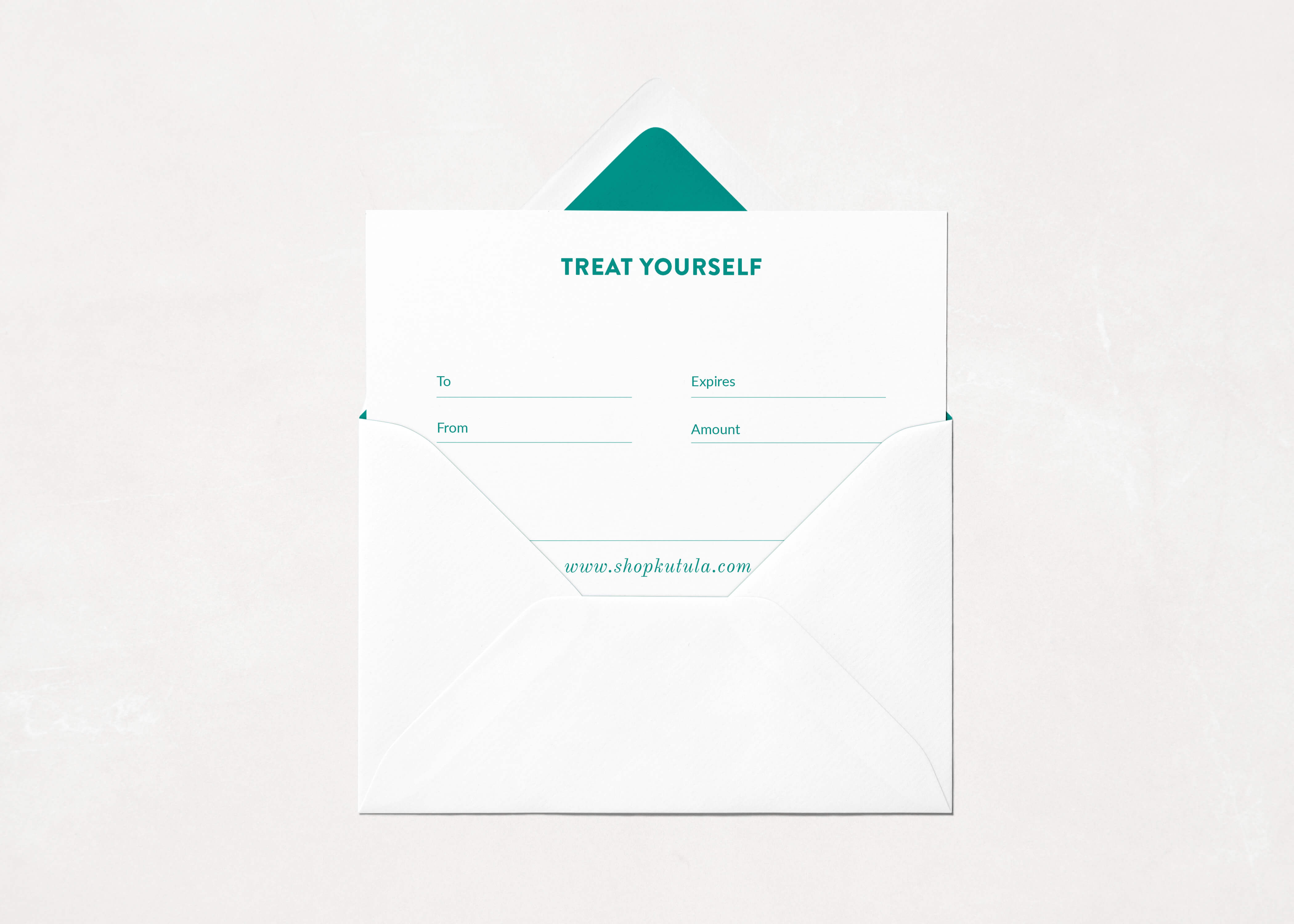 A gift certificate envelope showing the back of the gift card template with the recipient details