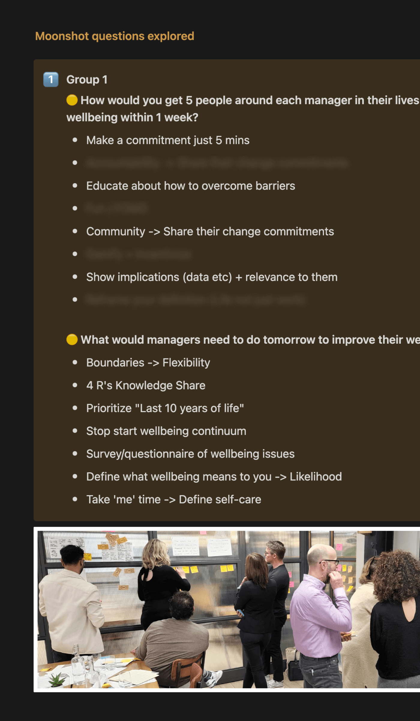 Screenshot snapshot of the summary from the workshop delivered to the client afterwards.