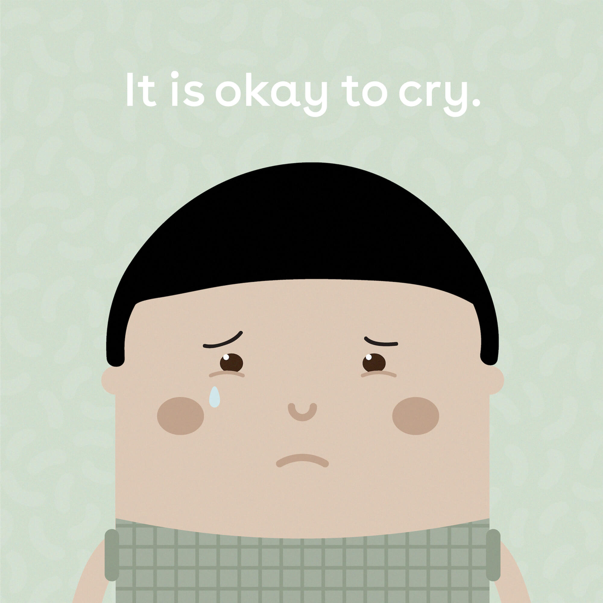 An image of one of the skwoodle kids with the affirmation It is okay to cry