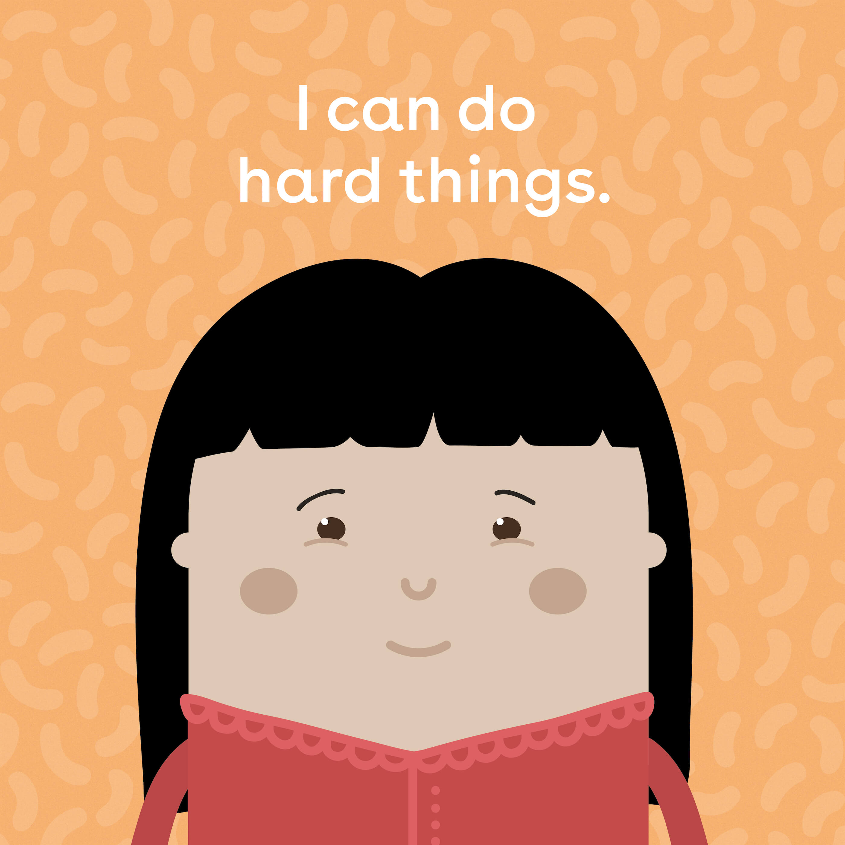 An image of one of the skwoodle kids with the affirmation I can do hard things