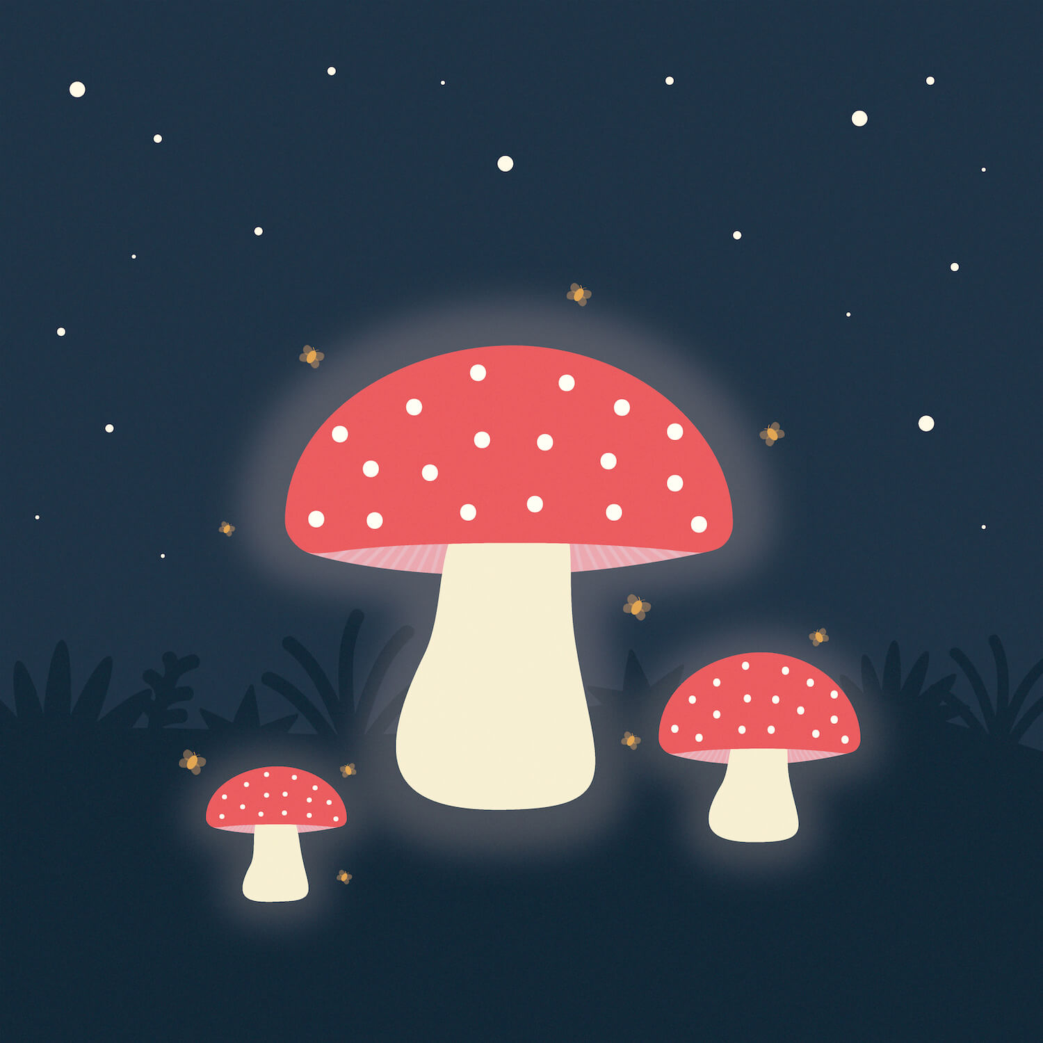 Bioluminiscent fungi drawn by the Skwoodle team - to accompany a post about these
