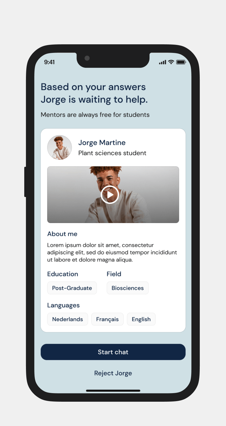 A redesign of the mobile app mentor profile review from the matching system