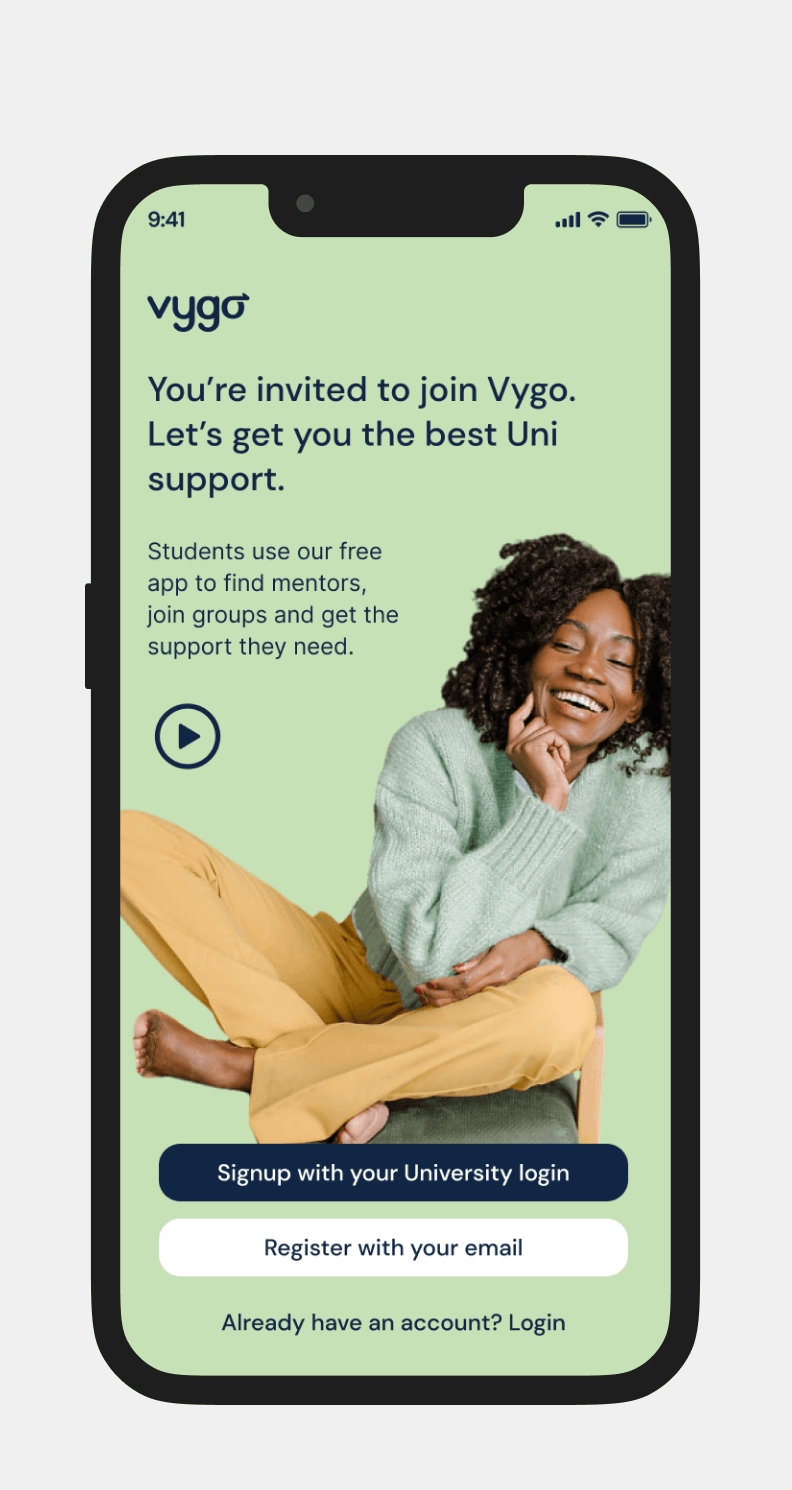 A new design of the mobile app landing page now including a video option