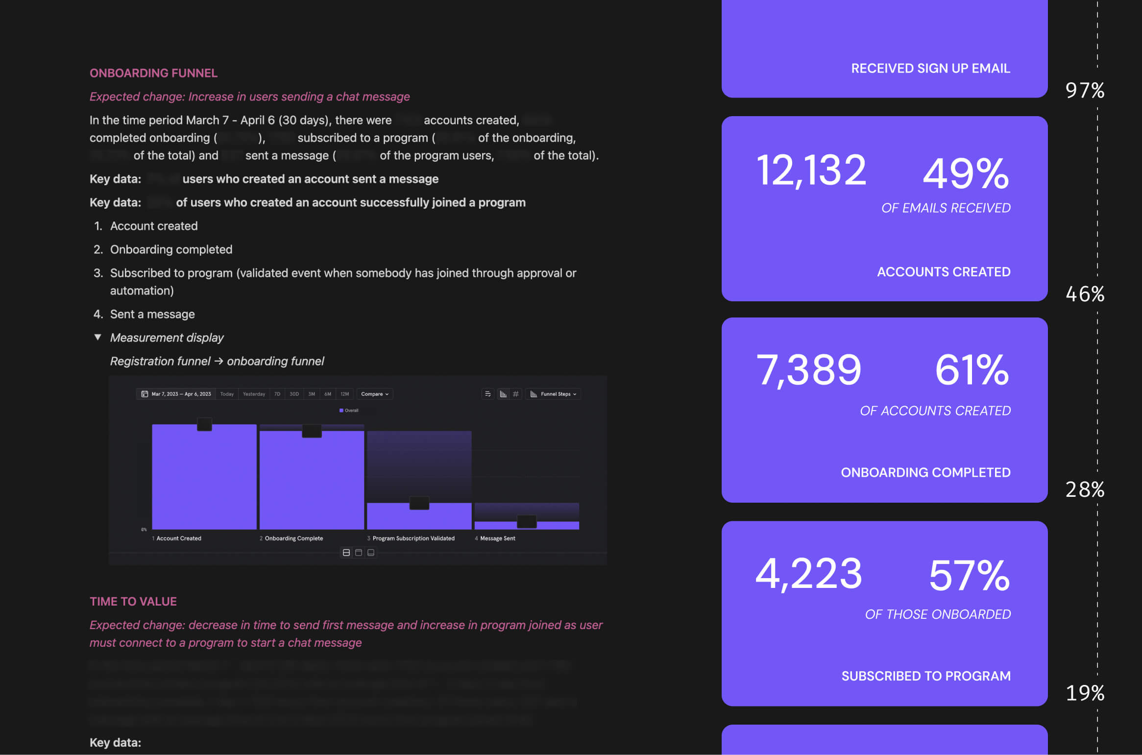 A dark of black and purple image with data boxes and funnels shown on it